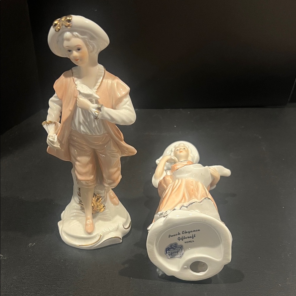Porcelain Figurine Set in Peach and White